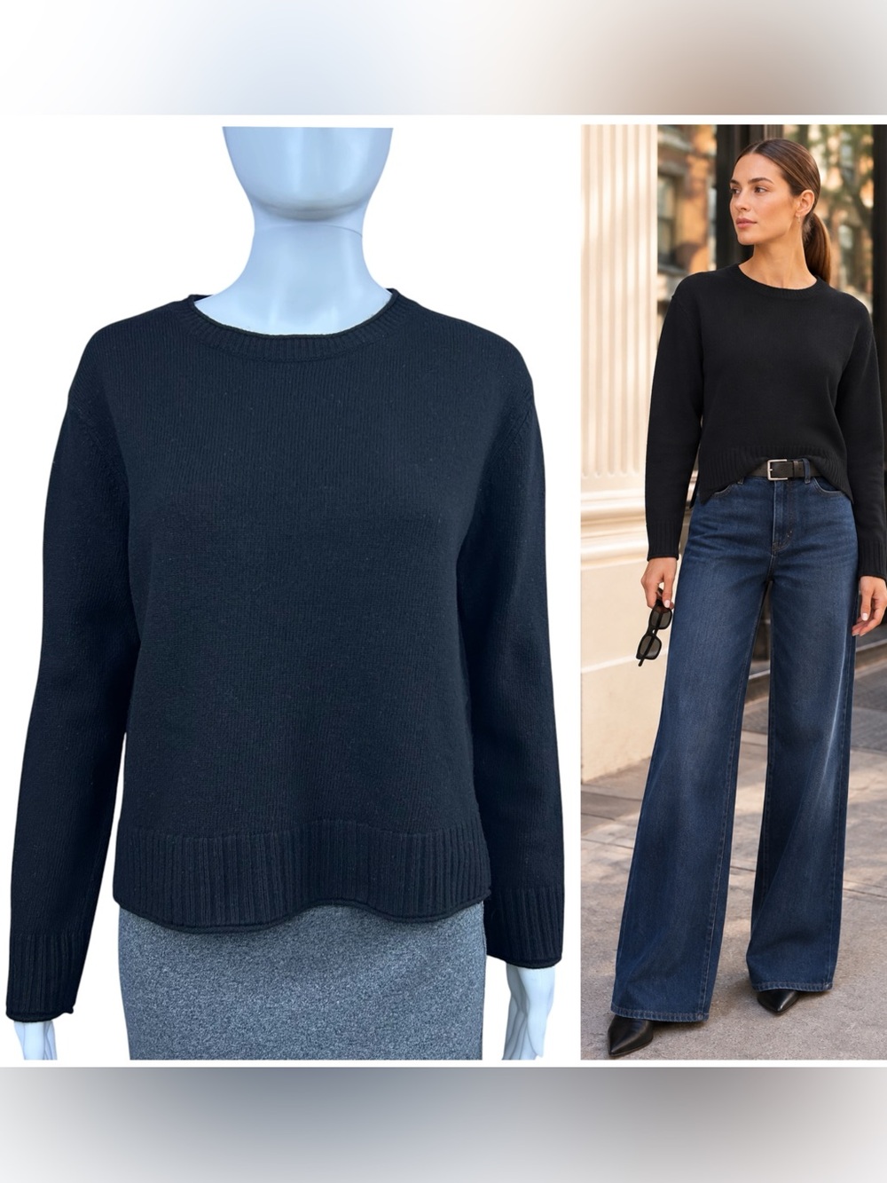 Jenni Kayne Everyday Cashmere Wool Blend Sweater Small Black Quiet Luxury Preppy
